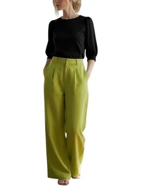 Mara Hoffman Wide Leg Trouser Pants 100% Hemp Size 2 Neon Green High Waisted